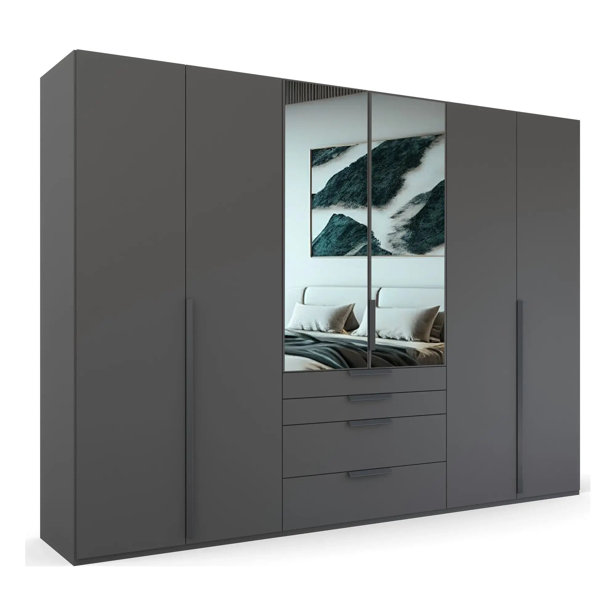 Frans 300cm Glass 6 Door Wardrobe With Drawers
