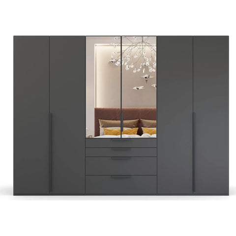 Frans Basalt Glass Black 6 Door wardrobe online - Size: 3 meter wide Height 223cm 6 door closet - 005