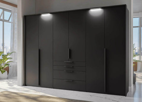 Frans Basalt Glass Black 6 Door wardrobe online - Size: 3 meter wide Height 223cm 6 door closet - 006