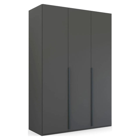 Frans Hinged 3 Door 150cm Wardrobe with Integrated Drawers and Modern Metal Handles in Cabinet Color, Premium Quality, Made in Germany. Size: Width 150cm Height 223cm Depth 60cm . Comes From Free Assembly Service - Graphite Colour Side Views