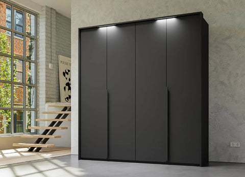 Rauch Purisma Graphite 4 Door Wardrobe, Width 201 Height 223cm Depth 60cm. With Passepartout Light Frame 