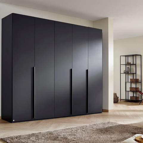 "Frans" 5-Door Wardrobe in Graphite with premium aquality construction, soft-close doors, and versatile storage options.- Lifestyle