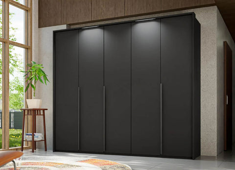 Frans Black 5 Door Tall Wardrobe With Passepartout Light Frame