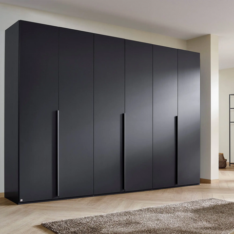 "Modern and Spacious 6-Door Wardrobe in Classic Black, Grey, and White Colors, Ideal for Contemporary Bedrooms, 300cm Width, Premium Quality, Free Delivery, and Assembly." - Graphite Lifestyle 3