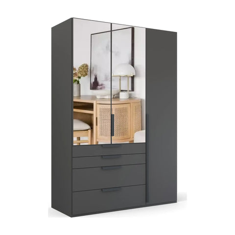 Rauch Frans Premium 3-Door Wardrobe with Drawers, Dimensions: W151cm x H223cm. Available in White, Graphite, and Silk Grey. Choose the optional mirror above drawers. Free delivery and assembly included. Enhance your space with this high-quality wardrobe - 008