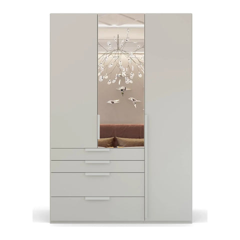 Rauch Frans Premium 3-Door Wardrobe with Drawers, Dimensions: W151cm x H223cm. Available in White, Graphite, and Silk Grey. Choose the optional mirror above drawers. Free delivery and assembly included. Enhance your space with this high-quality wardrobe - 003