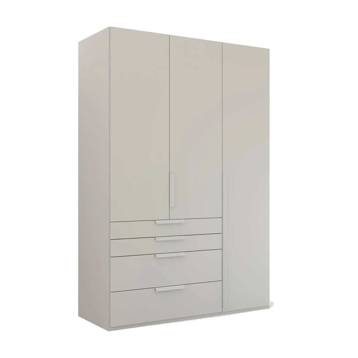 Rauch Frans Premium 3-Door Wardrobe with Drawers, Dimensions: W151cm x H223cm. Available in White, Graphite, and Silk Grey. Choose the optional mirror above drawers. Free delivery and assembly included. Enhance your space with this high-quality wardrobe - 001