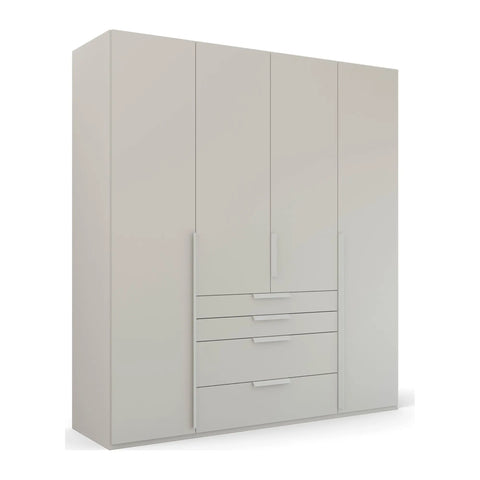 Frans 4-Door Wardrobe with Drawers in Silk Grey decor finish, showcasing modern design, spacious interior, and premium craftsmanship. Ideal for organised and stylish bedroom storage solutions. Dimensions are Width 200cm and Height 223cm. - 002