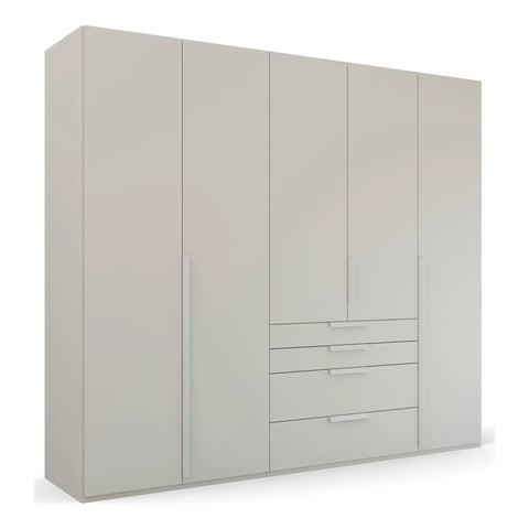 Frans 5 Door wardrobe Grey with Drawers at the bottom, Size: Width 250cm, Height 223cm and Depth 60cm. Colour Silk Grey, Front Decor with optional Mirror - Bedroom Storage Solution Large Cupboard - 001 