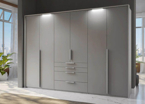 Frans Silk Grey Glass Black 6 Door wardrobe online - Size: 3 meter wide Height 223cm 6 door closet - 004