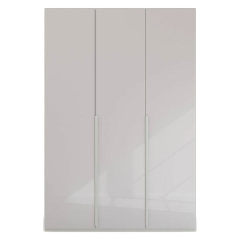 "Contemporary Frans Wardrobe with 3 Doors - Silk Grey finish. Elegant and functional design with elongated handles matching the cabinet color. Glass fronts provide a sophisticated touch. Available in three color options: Graphite, Silk Grey, and White. Elevate your storage with this stylish wardrobe." - 011