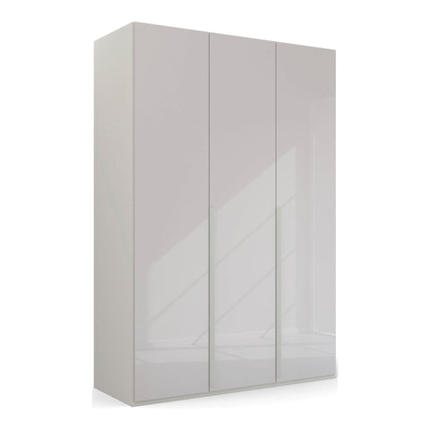 "Contemporary Frans Wardrobe with 3 Doors - Silk Grey finish. Elegant and functional design with elongated handles matching the cabinet color. Glass fronts provide a sophisticated touch. Available in three color options: Graphite, Silk Grey, and White. Elevate your storage with this stylish wardrobe." - 008