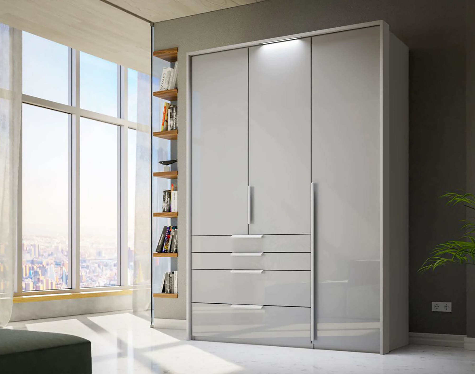 Frans 151cm Glass 3 Door Wardrobe With Drawers