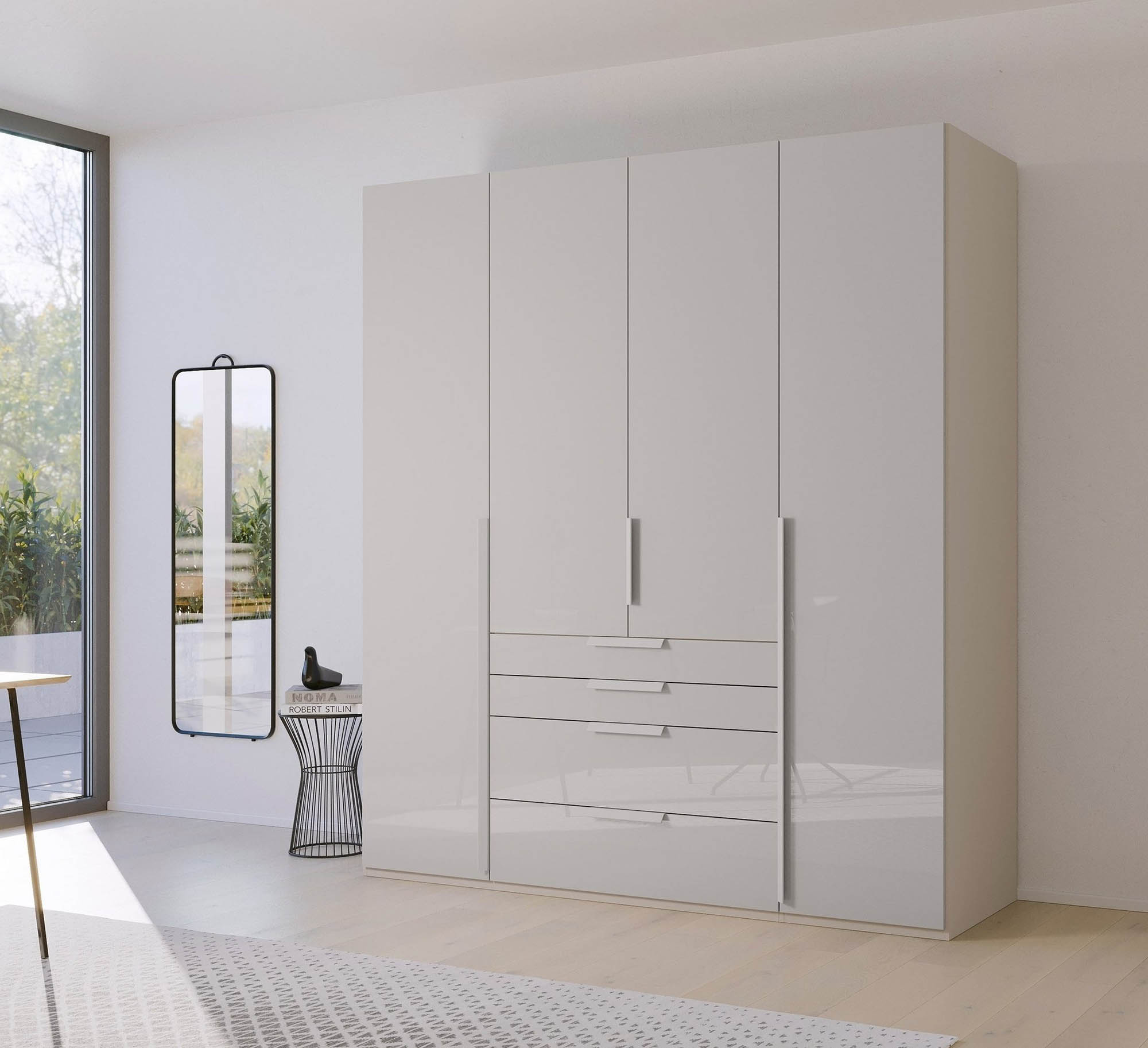 Frans 200cm Glass 4 Door Wardrobe with Drawers