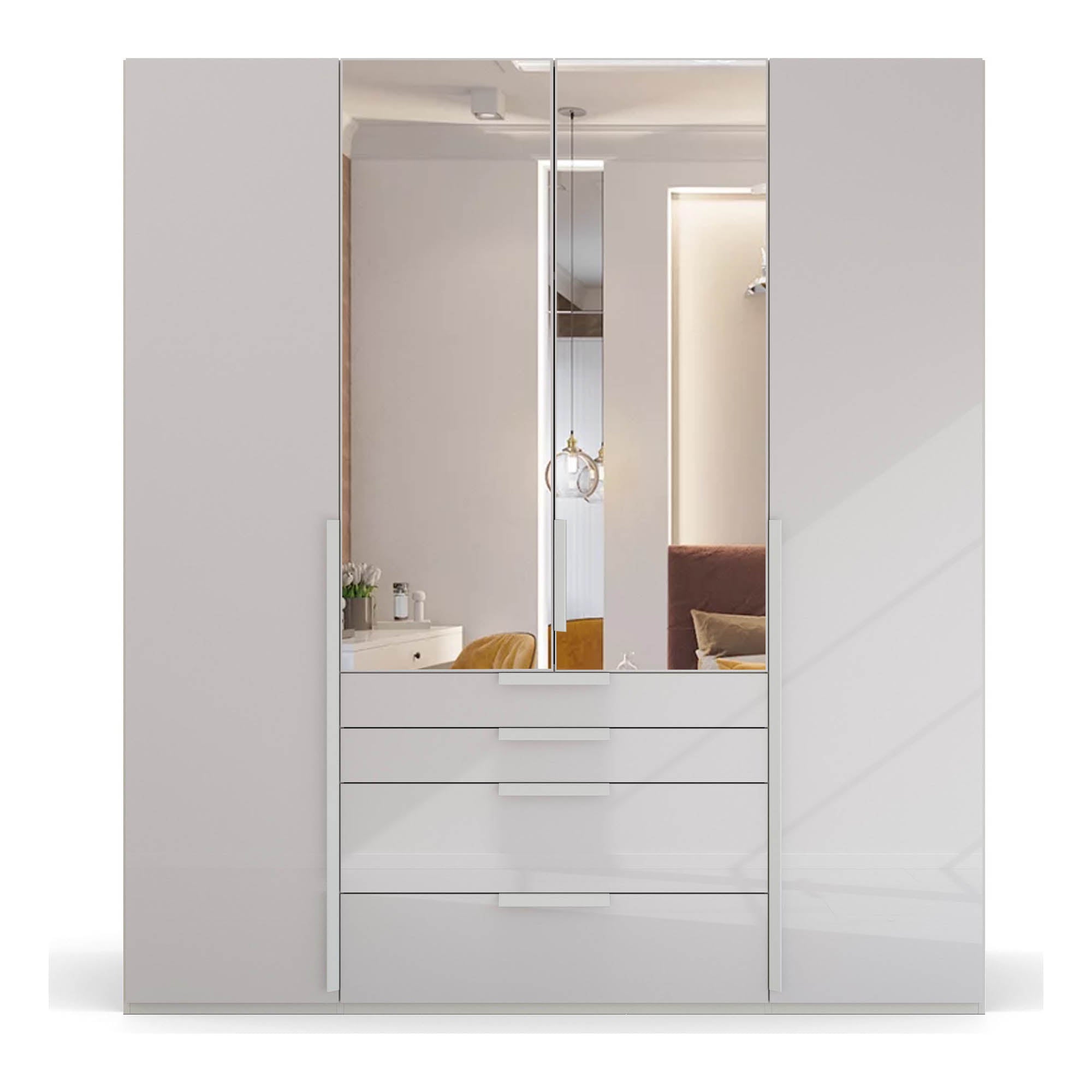 Frans 200cm Glass 4 Door Wardrobe with Drawers