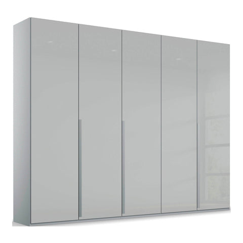 Frans Large 5 Door Wardrobe by Rauch with color glass fronts. Choose from refined White, Silk Grey, or Graphite finishes. Chic and versatile storage solution for your bedroom, featuring sophisticated design elements, comes with free assembly service. - 002