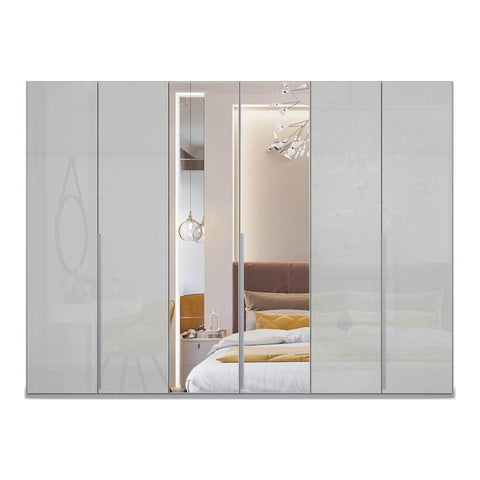 Frans Grey 6 door 3m long wardrobe with Mirror, comes with premium interior. Available for Sale online free delivery and assembly, Pay with interest free monthly instalments 