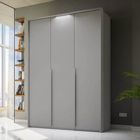 Frans 3 Door Silk Grey Wardrobe, Dimensions 150cm height 223cm with Light Passepartout Frame and Long Metal door Handles, enjoy free delivery and assembly 