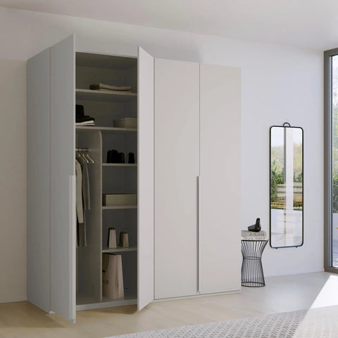 Contemporary Graphite Wardrobe with Elongated Handles. Glass Fronts Showcase Modern Design. Choose from Silk Grey, White, or Graphite Finishes. Ample Storage for Clothes and Accessories. Elevate Your Space with Stylish and Functional Wardrobe. - 002