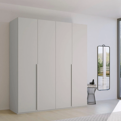 Rauch Frans Hinged Door Wardrobe with puristic design, revolving doors, spacious interior, premium quality, and soft-close mechanism. Customize your storage with 10-year warranty. Free assembly service included. - Silk Grey Colour Lifestyle