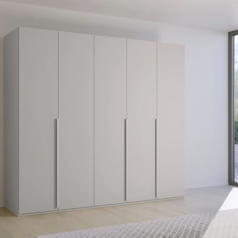 "Frans" 5-Door Wardrobe in Silk Grey with premium quality construction, soft-close doors, and versatile storage options. - Lifestyle