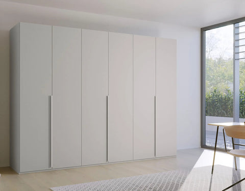 "Modern and Spacious 6-Door Wardrobe in Classic Black, Grey, and White Colors, Ideal for Contemporary Bedrooms, 300cm Width, Premium Quality, Free Delivery, and Assembly." - Silk grey Life style