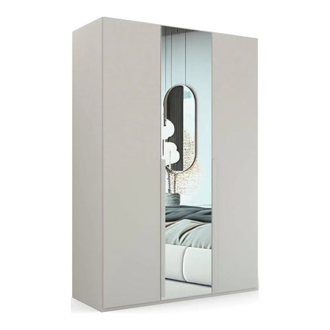 Frans Hinged 3 Door 150cm Wardrobe with Integrated Drawers and Modern Metal Handles in Cabinet Color, Premium Quality, Made in Germany. Size: Width 150cm Height 223cm Depth 60cm . Comes From Free Assembly Service - Silk Grey Colour 2