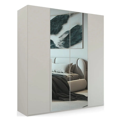 Rauch Frans Hinged Door Wardrobe with puristic design, revolving doors, spacious interior, premium quality, and soft-close mechanism. Customize your storage with 10-year warranty. Free assembly service included. - Silk Grey Colour With Mirror