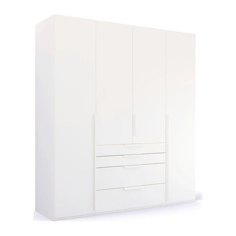 Frans 4-Door Wardrobe with Drawers in White decor finish, showcasing modern design, spacious interior, and premium craftsmanship. Ideal for organised and stylish bedroom storage solutions. Dimensions are Width 200cm and Height 223cm. - 001