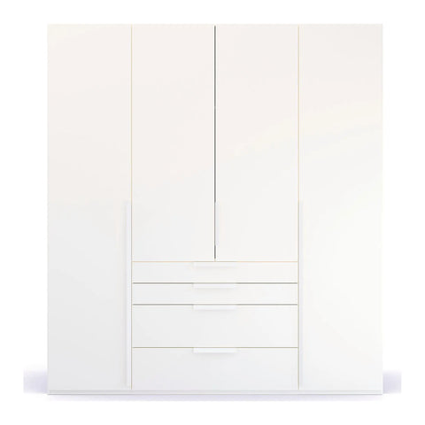 Frans 4-Door Wardrobe with Drawers in White decor finish, showcasing modern design, spacious interior, and premium craftsmanship. Ideal for organised and stylish bedroom storage solutions. Dimensions are Width 200cm and Height 223cm. - 004