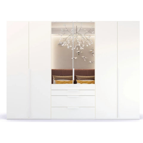 Frans White Glass Black 6 Door wardrobe online - Size: 3 meter wide Height 223cm 6 door closet - 001