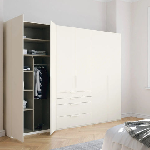 Frans White Glass Black 6 Door wardrobe online - Size: 3 meter wide Height 223cm 6 door closet - 004