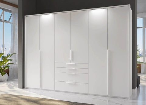 Frans White Glass Black 6 Door wardrobe online - Size: 3 meter wide Height 223cm 6 door closet - 006