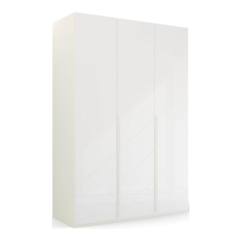 "Contemporary Frans Wardrobe with 3 Doors - White Glass finish. Elegant and functional design with elongated handles matching the cabinet color. Glass fronts provide a sophisticated touch. Available in three color options: Graphite, Silk Grey, and White. Elevate your storage with this stylish wardrobe." - 014