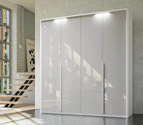 Contemporary Graphite Wardrobe with Elongated Handles. Glass Fronts Showcase Modern Design. Choose from Silk Grey, White, or Graphite Finishes. Ample Storage for Clothes and Accessories. Elevate Your Space with Stylish and Functional Wardrobe. - 022