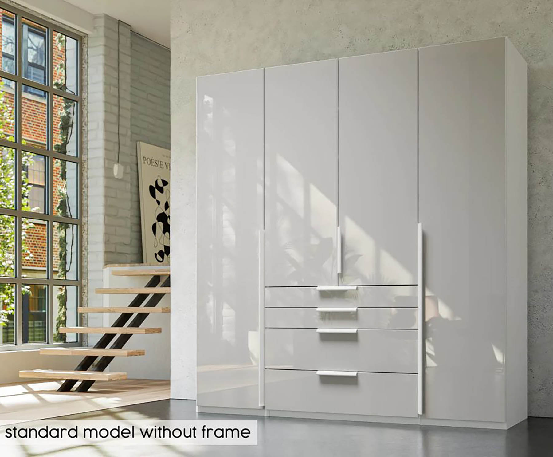 Frans 200cm Glass 4 Door Wardrobe with Drawers