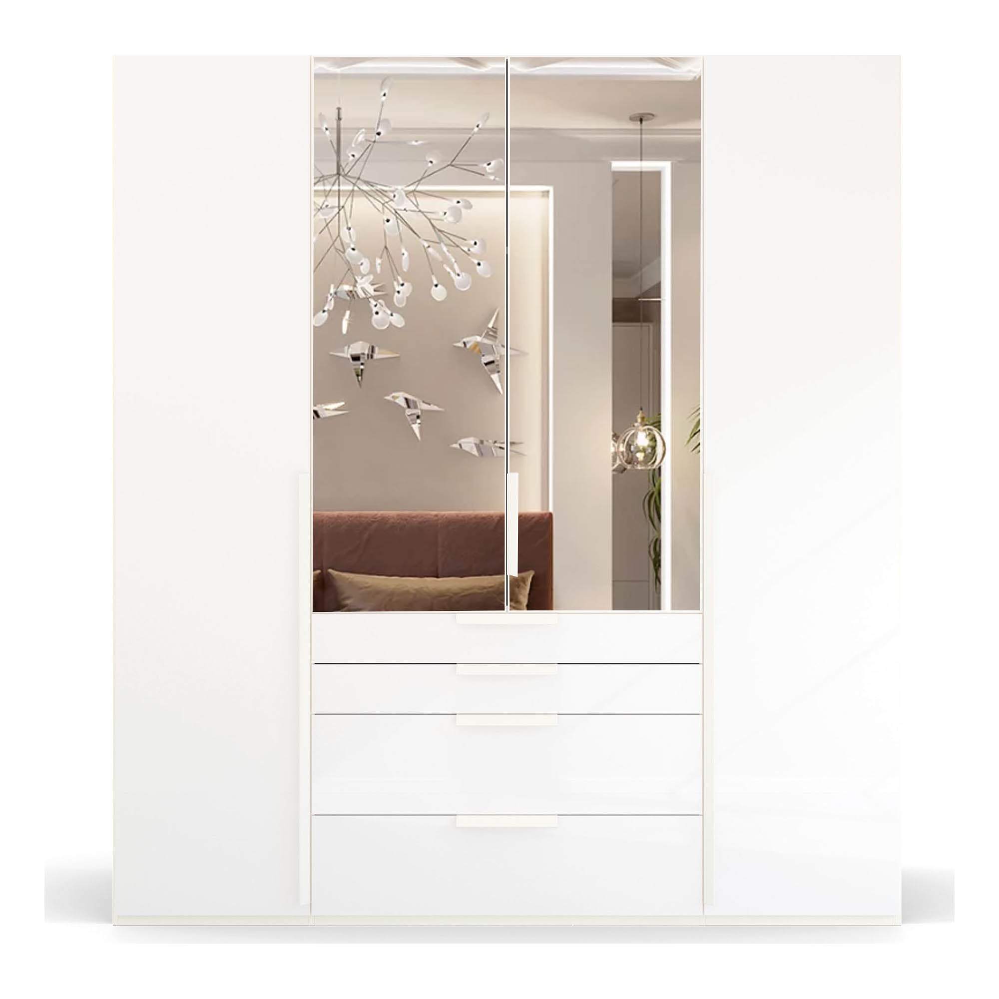 Frans 200cm Glass 4 Door Wardrobe with Drawers