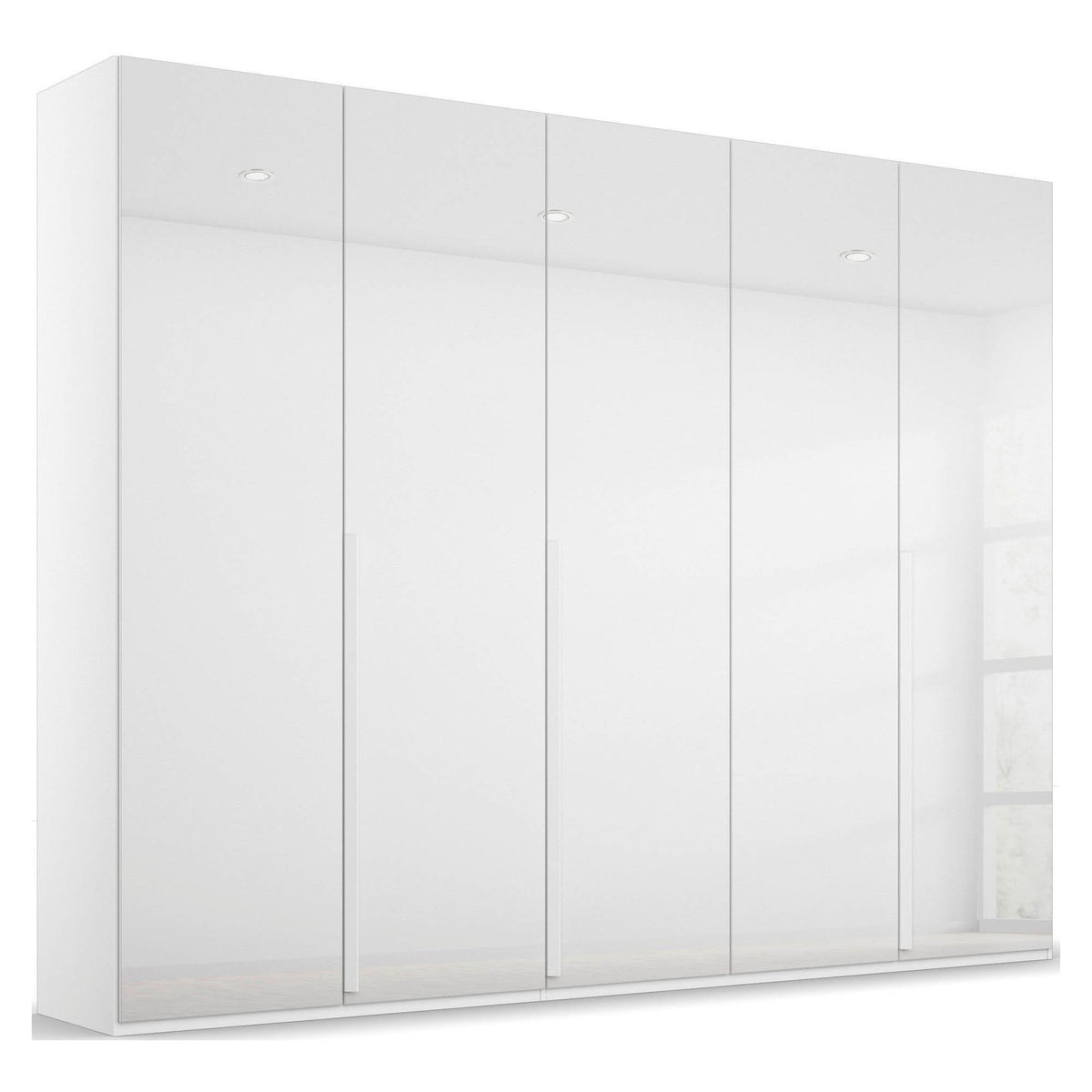 Frans Large 5 Door Wardrobe by Rauch with color glass fronts. Choose from refined White, Silk Grey, or Graphite finishes. Chic and versatile storage solution for your bedroom, featuring sophisticated design elements, comes with free assembly service. - Main