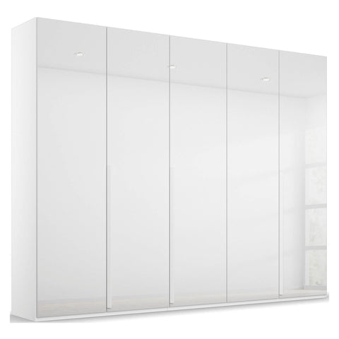 Frans Large 5 Door Wardrobe by Rauch with color glass fronts. Choose from refined White, Silk Grey, or Graphite finishes. Chic and versatile storage solution for your bedroom, featuring sophisticated design elements, comes with free assembly service. - Main