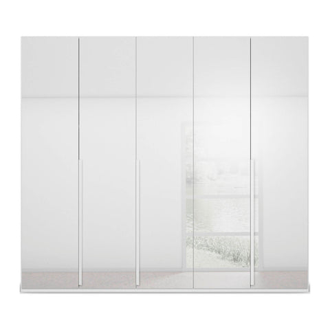 Frans Large 5 Door Wardrobe by Rauch with color glass fronts. Choose from refined White, Silk Grey, or Graphite finishes. Chic and versatile storage solution for your bedroom, featuring sophisticated design elements, comes with free assembly service. - 006