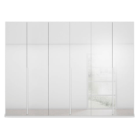 Frans White 6 door 3m long wardrobe with Mirror, comes with premium interior. Available for Sale online free delivery and assembly, Pay with interest free monthly instalments - Front View