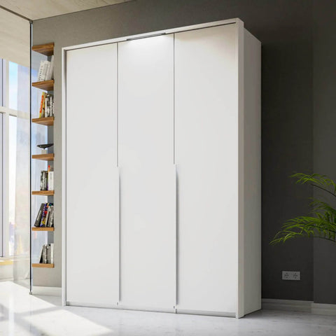 Frans 3 Door white Wardrobe, Dimensions 150cm height 223cm with Light Passepartout Frame and Long Metal door Handles, enjoy free delivery and assembly 