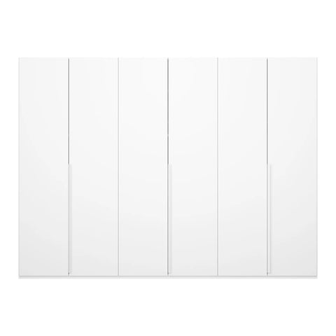 "Modern and Spacious 6-Door Wardrobe in Classic Black, Grey, and White Colors, Ideal for Contemporary Bedrooms, 300cm Width, Premium Quality, Free Delivery, and Assembly." - White Front view