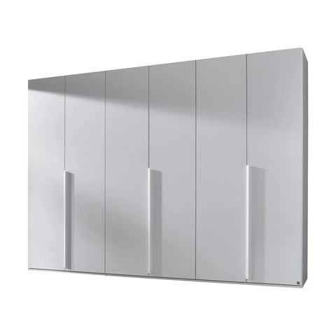 "Modern and Spacious 6-Door Wardrobe in Classic Black, Grey, and White Colors, Ideal for Contemporary Bedrooms, 300cm Width, Premium Quality, Free Delivery, and Assembly." - White Side View