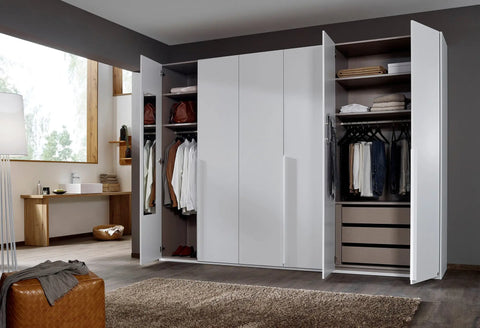 "Modern and Spacious 6-Door Wardrobe in Classic Black, Grey, and White Colors, Ideal for Contemporary Bedrooms, 300cm Width, Premium Quality, Free Delivery, and Assembly." - Lifestyle