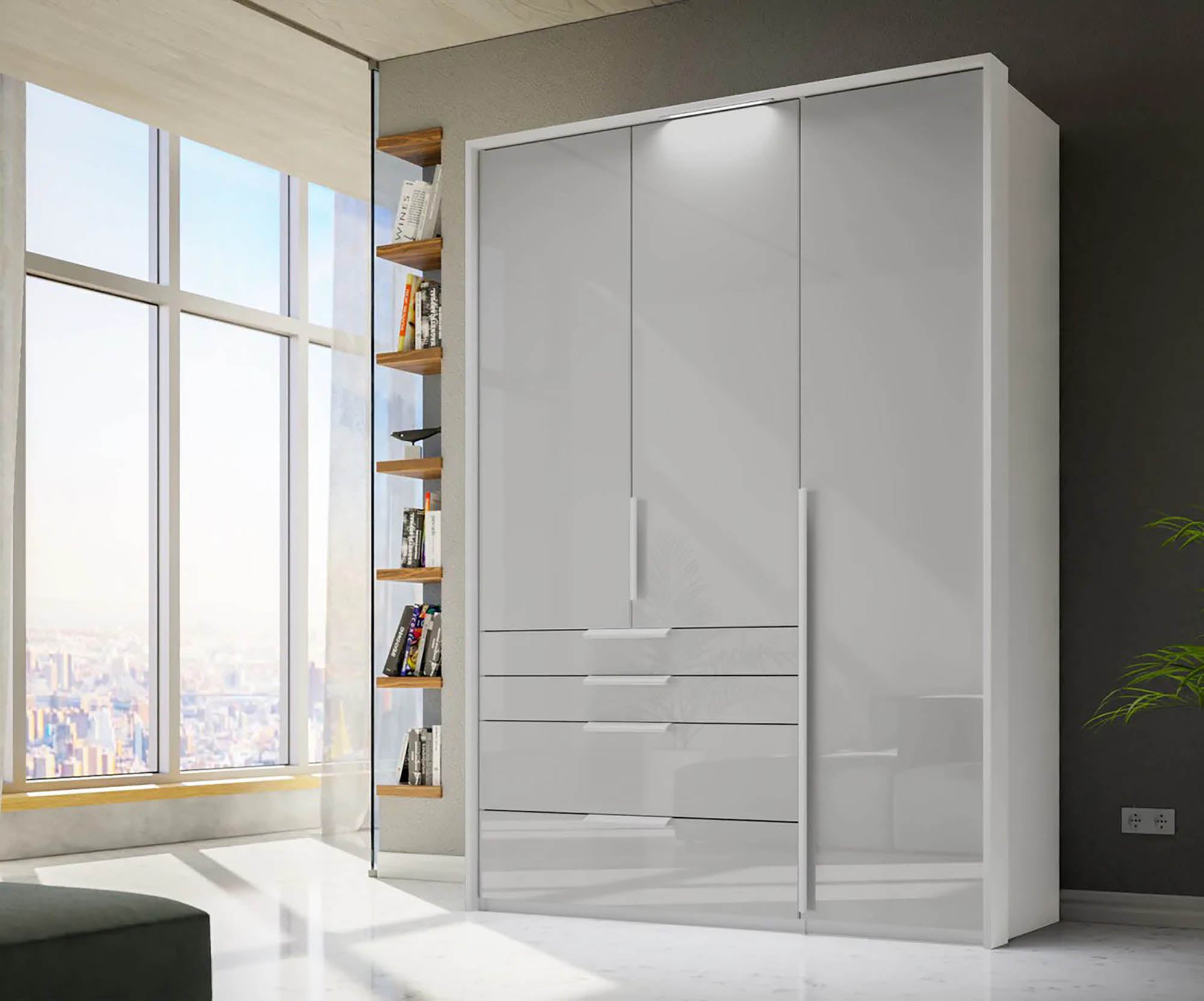 Frans 151cm Glass 3 Door Wardrobe With Drawers