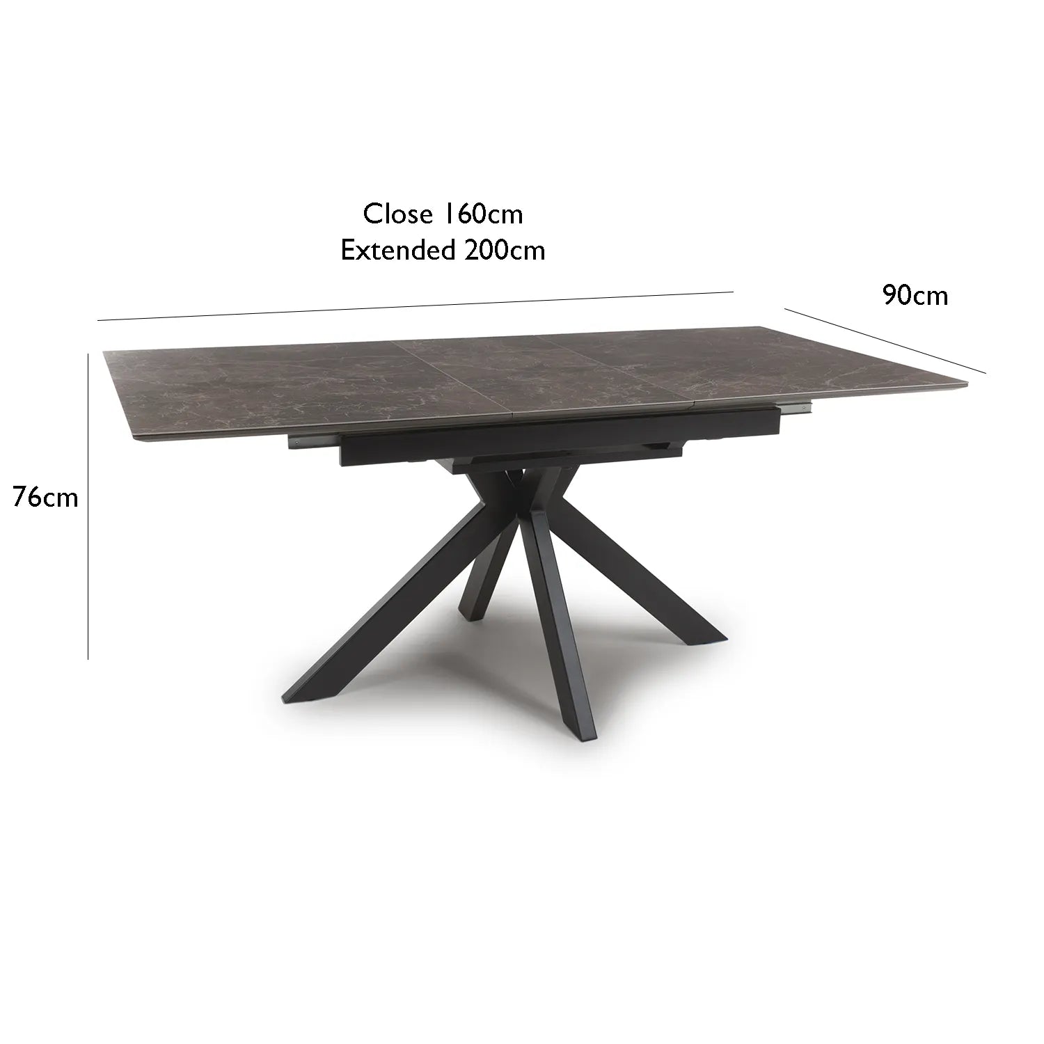 Logan 160cm Black & Brown Sintered Stone Extending Dining Table