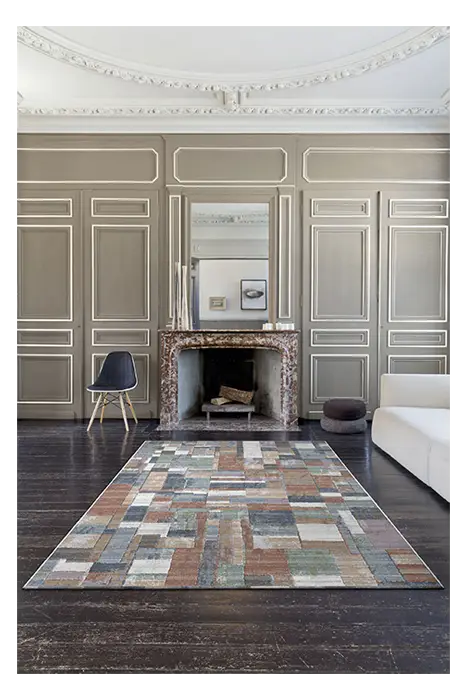 Galleria Multi Coloured Abstract Square Tile Rug. Available in 8 sizes. Free Delivery-Lifestyle Image 