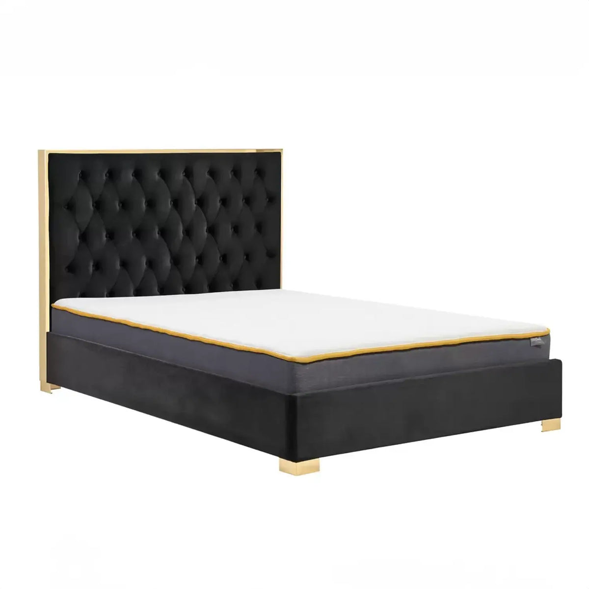 Gloucester Bed: A luxurious retreat with opulent gold or chrome trimmings, upholstered in Black or Grey Plush Velvet Fabric. Meticulously crafted for comfort and elegance, available in Double or King Size for a perfect blend of style and sophistication - Main Image 