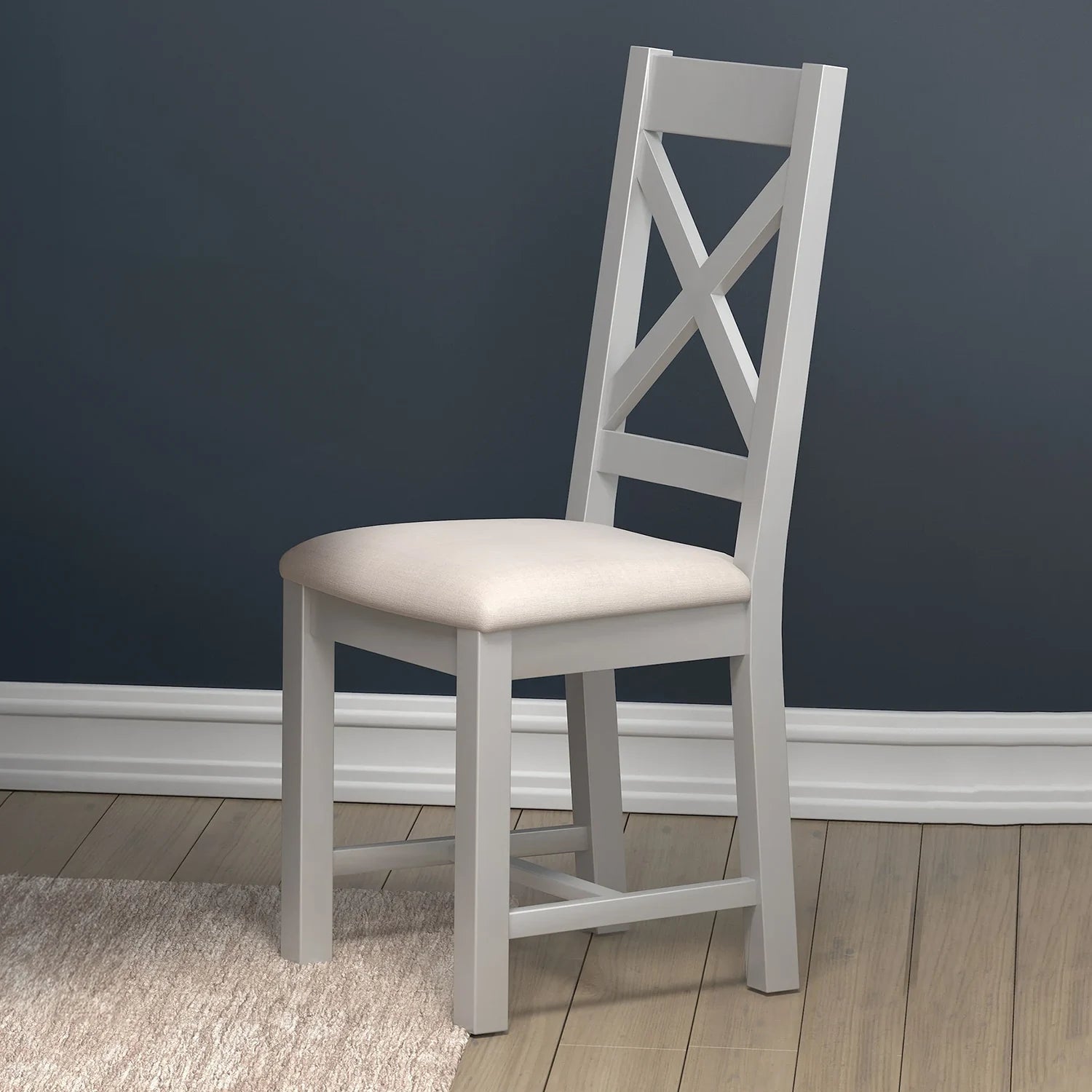 Gloucester Cross Back Grey Painted Oak Set of 4 Dining Chairs